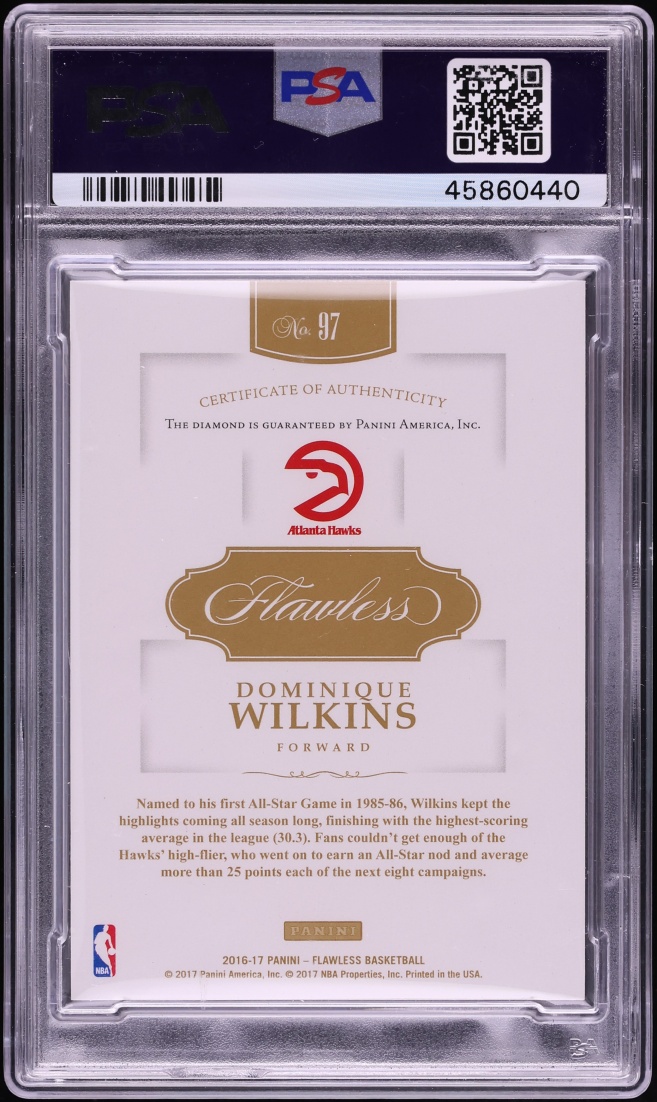 2016 Panini Flawless Platinum Dominique Wilkins 1/1 #97 PSA 9 MINT - Photo 2