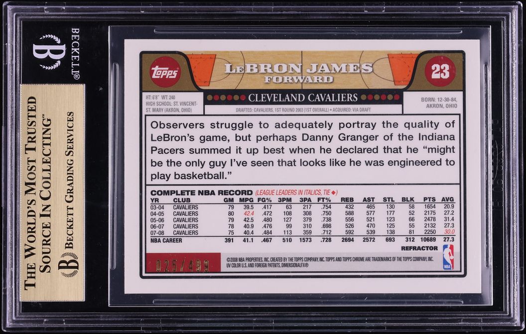 2008 Topps Chrome Orange Refractor LeBron James /499 #23 BGS 9.5 GEM MINT - Photo 2