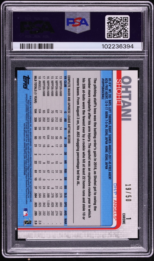 2019 Topps Chrome Gold Wave Refractor Shohei Ohtani /50 #1 PSA 10 GEM MINT - Photo 2