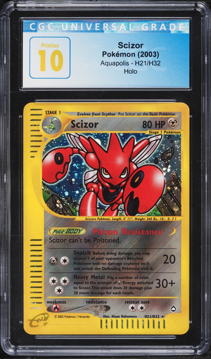 2003 Pokemon Aquapolis Holo Scizor #H21 CGC 10 PRISTINE