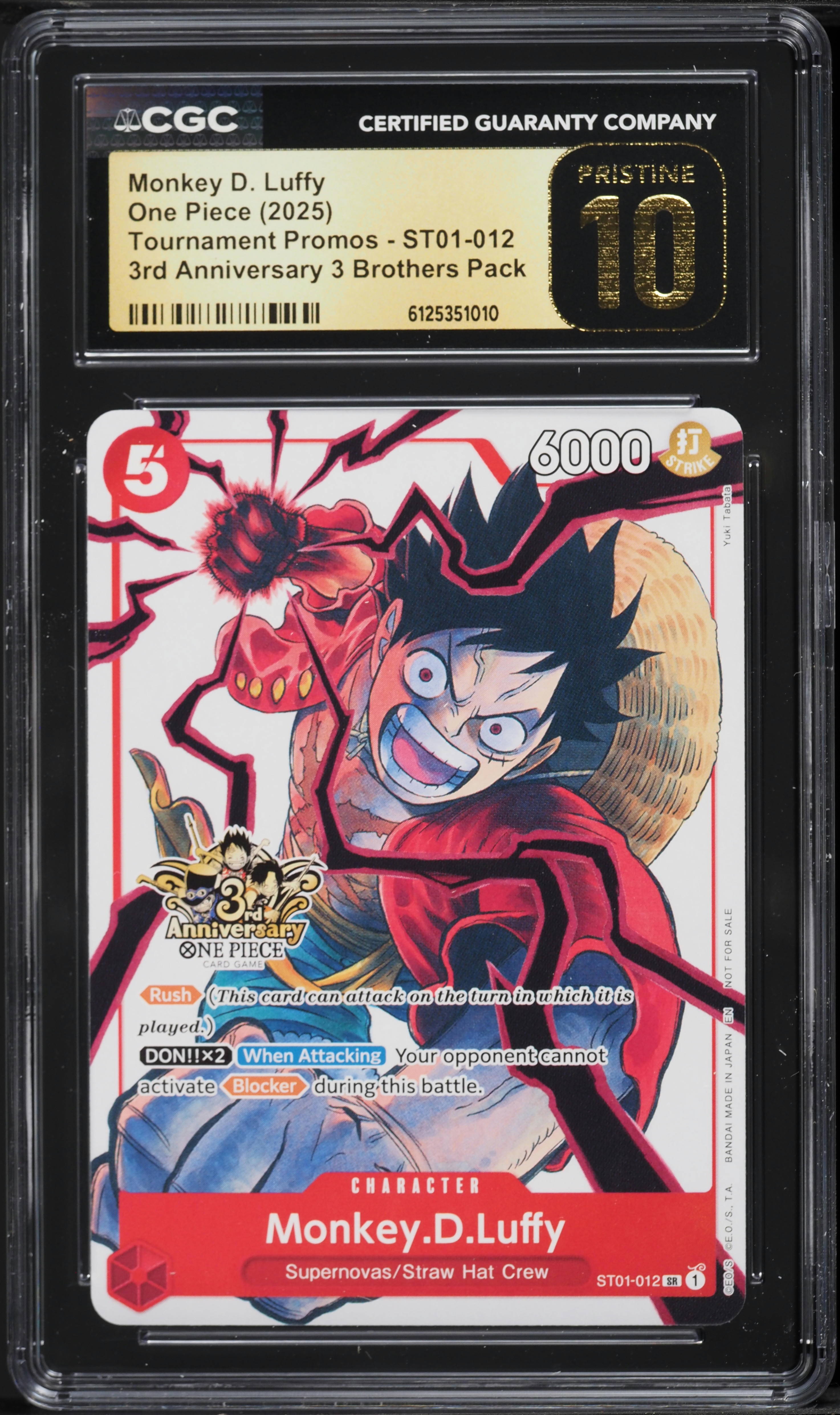 2025 One Piece Tournament Promo 3rd Anniversary Monkey D. Luffy #ST01-012 CGC 10 PRISTINE