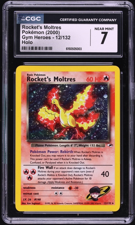 2000 Pokemon Gym Heroes Holo Rocket's Moltres #12 CGC 7 NRMT