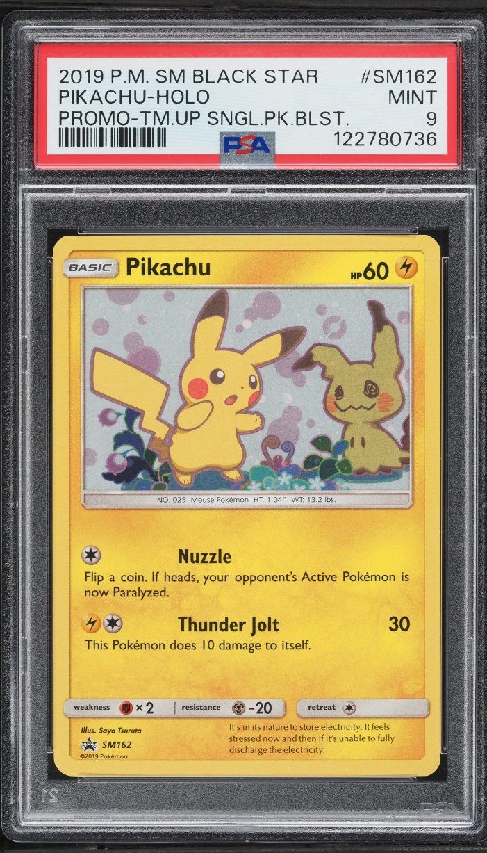 2019 Pokemon Sun & Moon Promo Team Up Single Pack Blister Holo Pikachu #SM162 PSA 9 MINT