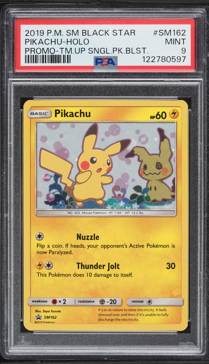 2019 Pokemon Sun & Moon Promo Team Up Single Pack Blister Holo Pikachu #SM162 PSA 9 MINT