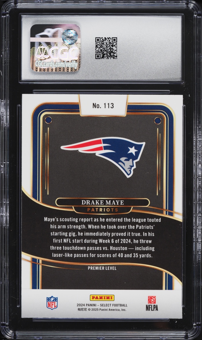 2024 Select Premier Level Drake Maye ROOKIE #113 CGC 10 GEM MINT