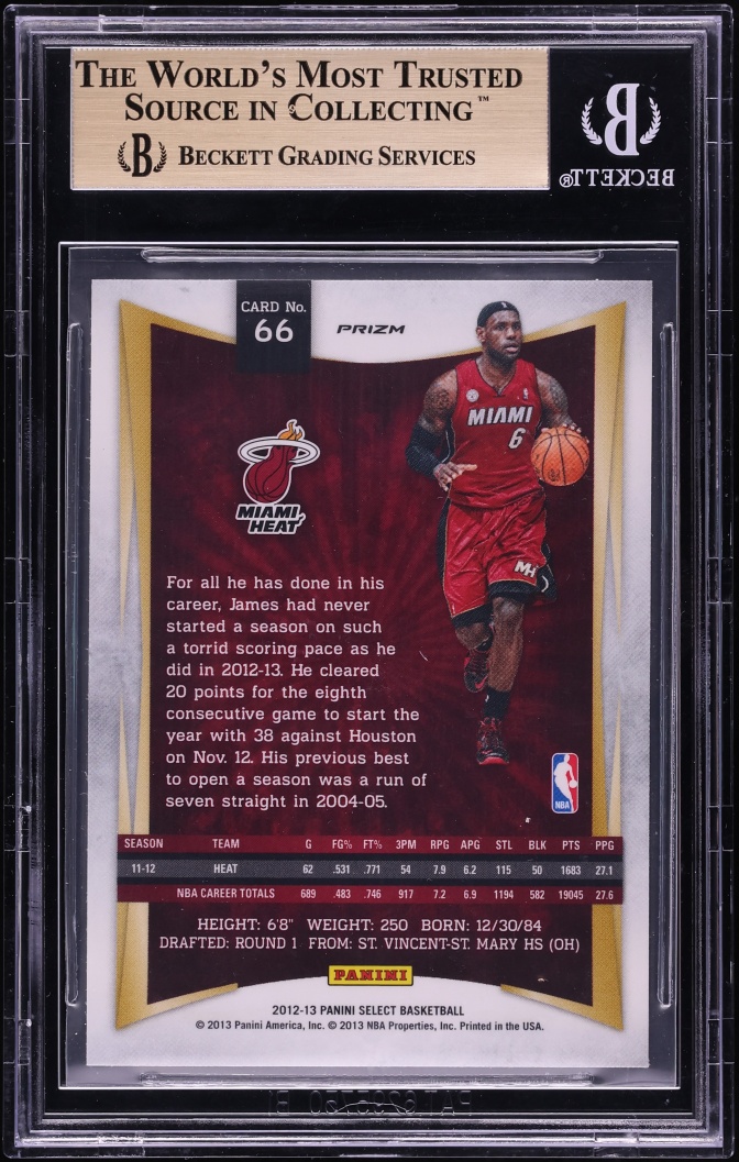 2012 Select Silver Prizm LeBron James #66 BGS 9.5 GEM MINT on