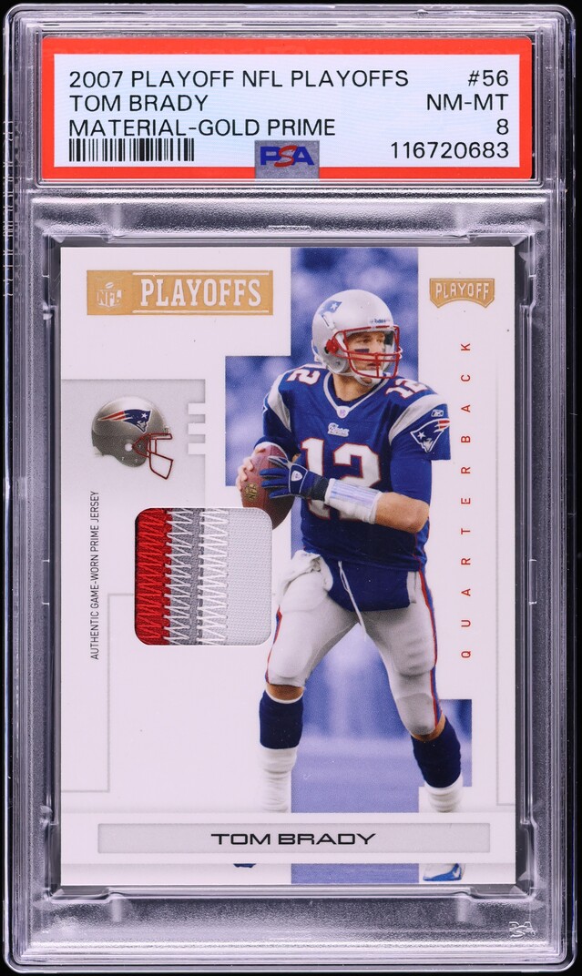 2007 Playoff NFL Material Gold Prime Tom Brady PATCH /10 #56 PSA 8 NM-MT - Photo 1