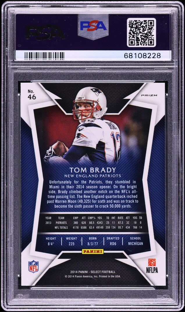 2014 Select Silver Prizm Tom Brady #46 PSA 10 GEM MINT - Photo 2