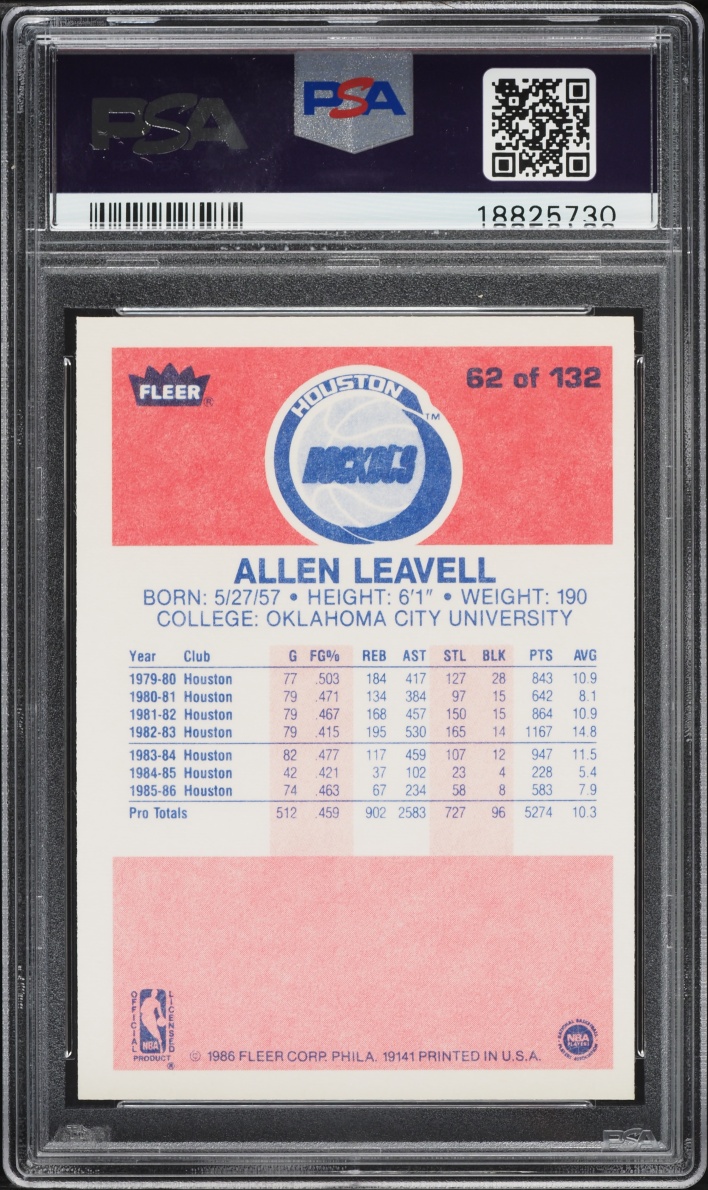 1986 Fleer Basketball Allen Leavell #62 PSA 9 MINT