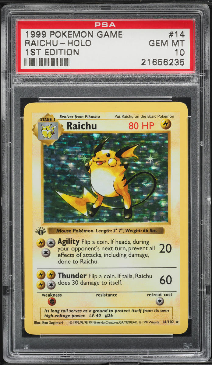 1999 Pokemon Base Set Shadowless 1st Edition Holo Raichu #14 PSA 10 GEM ...