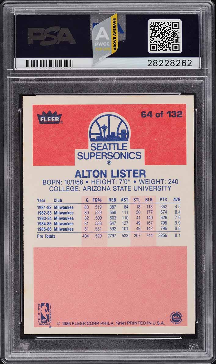 1986 Fleer Basketball Alton Lister #64 PSA 10 GEM MINT