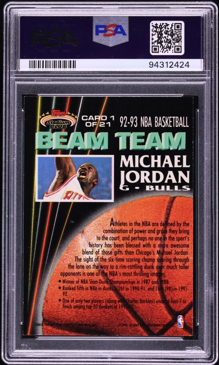 1992 Stadium Club Beam Team Members Only Michael Jordan #1 PSA 9 MINT - Photo 2