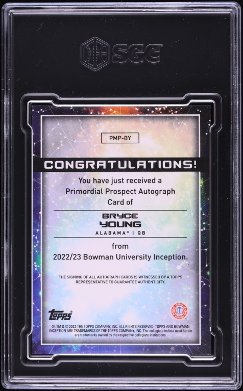 2022 Bowman University Inception Primordial Orange Foil Bryce Young AUTO /25 #PMP-BY SGC 9.5 - Photo 2