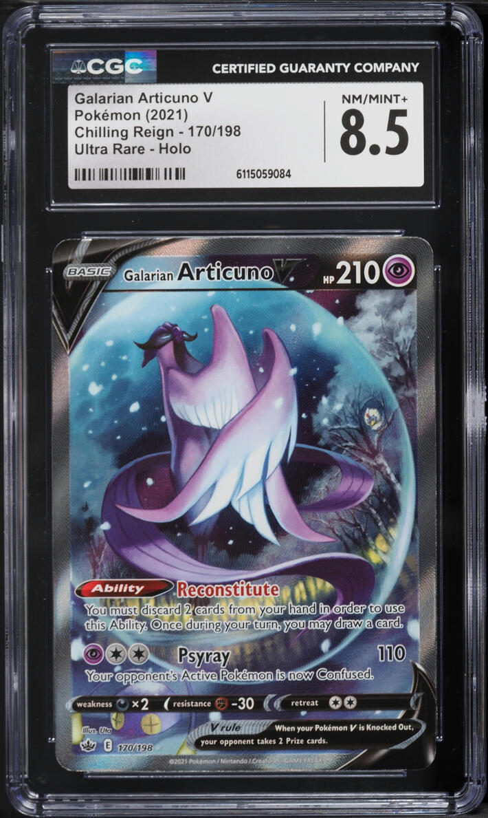 2021 Pokemon Sword & Shield Chilling Reign Alt Art Galarian Articuno V #170 CGC 8.5 NM-MT+