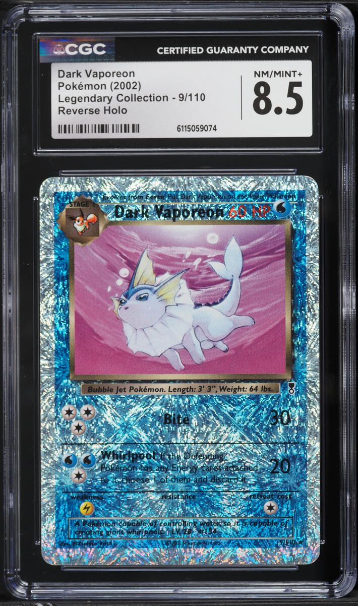 2002 Pokemon Legendary Collection Reverse Holo Dark Vaporeon #9 CGC 8.5 NM-MT+