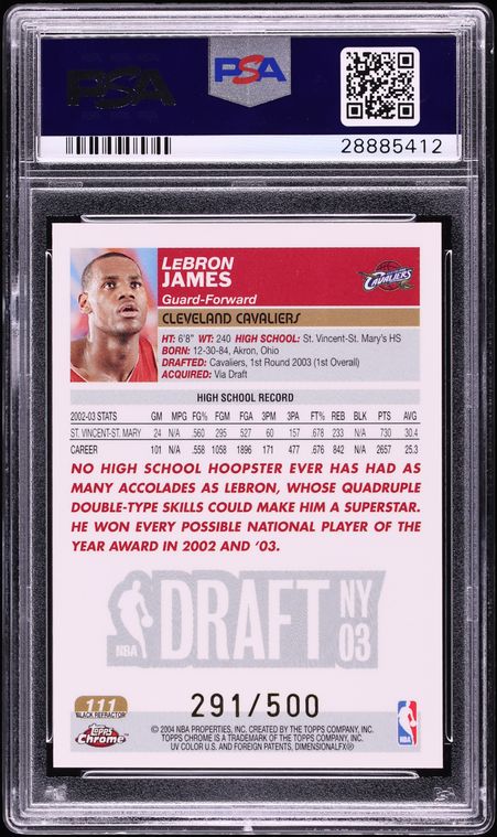 2003 Topps Chrome Black Refractor LeBron James ROOKIE /500 #111 PSA 9 MINT