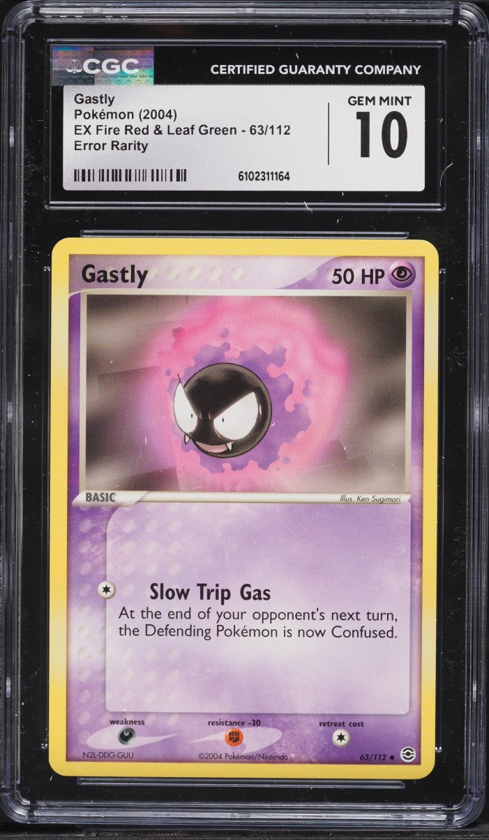 2004 Pokemon EX Fire Red & Leaf Green Rarity Error Gastly #63 CGC 10 GEM MINT