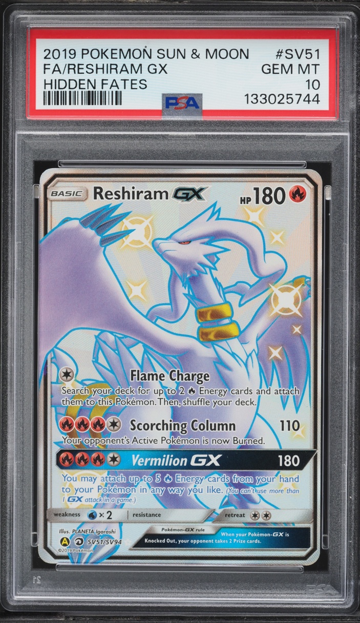 2019 Pokemon Sun & Moon Hidden Fates Full Art Reshiram GX #SV51 PSA 10 GEM MINT