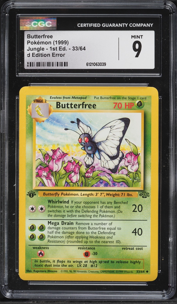 1999 Pokemon Jungle "D" Edition Error Butterfree #33 CGC 9 MINT