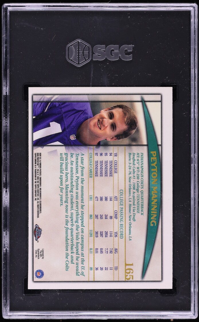 1998 Topps Chrome Peyton Manning ROOKIE #165 SGC 7.5 NRMT+