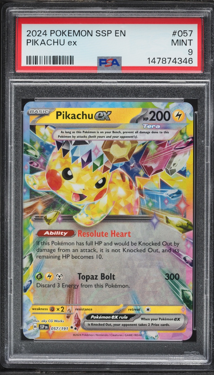 2024 Pokemon Scarlet & Violet Surging Sparks Holo Pikachu ex #57 PSA 9 MINT