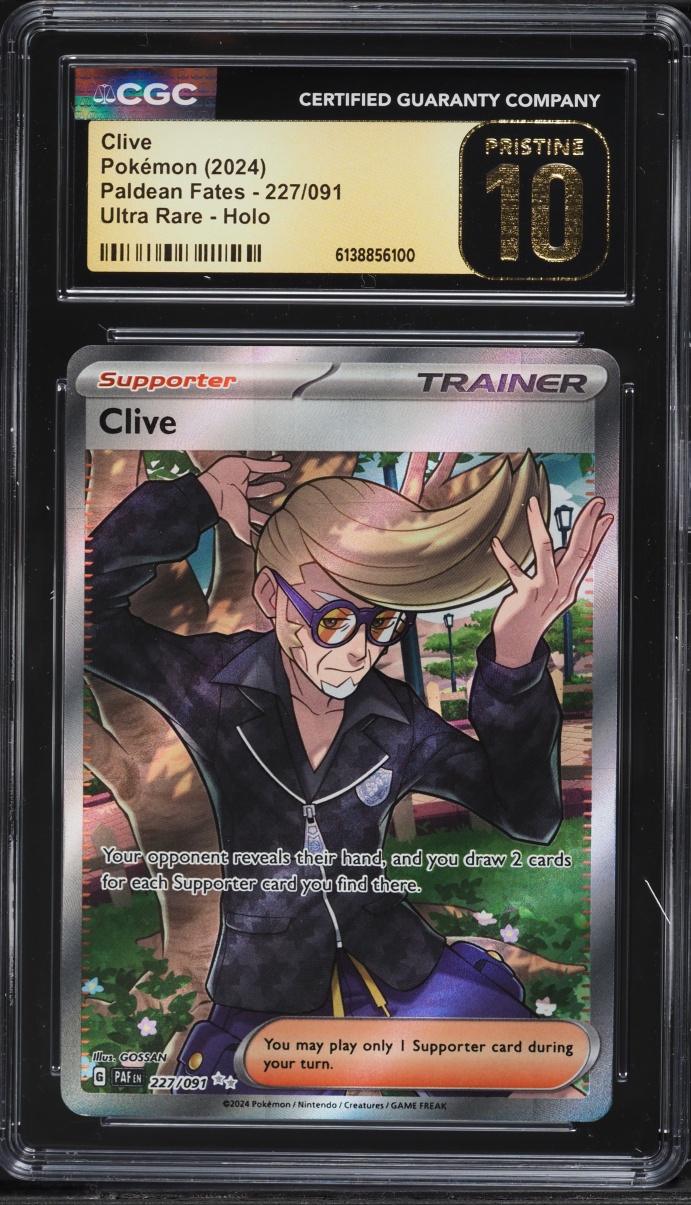 2024 Pokemon Scarlet & Violet Paldean Fates Full Art Clive #227 CGC 10 PRISTINE