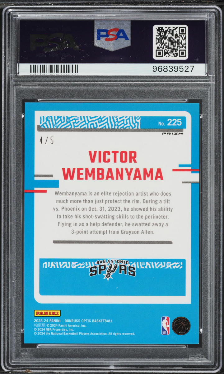 2023 Donruss Optic Green Victor Wembanyama ROOKIE /5 #225 PSA 10 GEM MINT