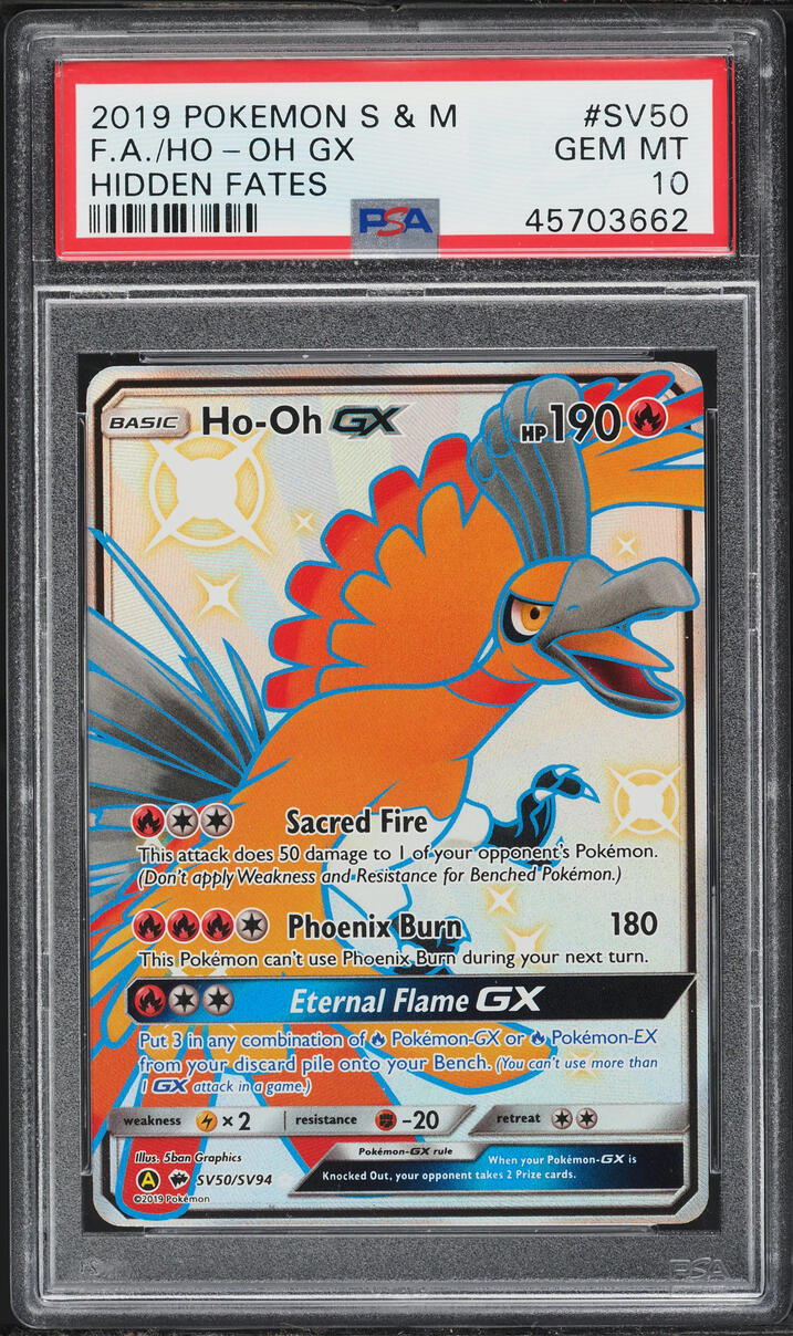 2019 Pokemon Sun & Moon Hidden Fates Shiny Ho-Oh GX #SV50 PSA 10 GEM MINT