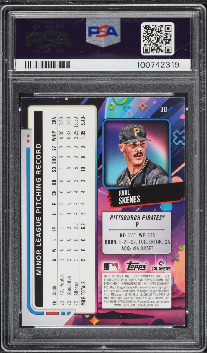 2024 Topps Chrome Cosmic Paul Skenes ROOKIE #30 PSA 10 GEM MINT