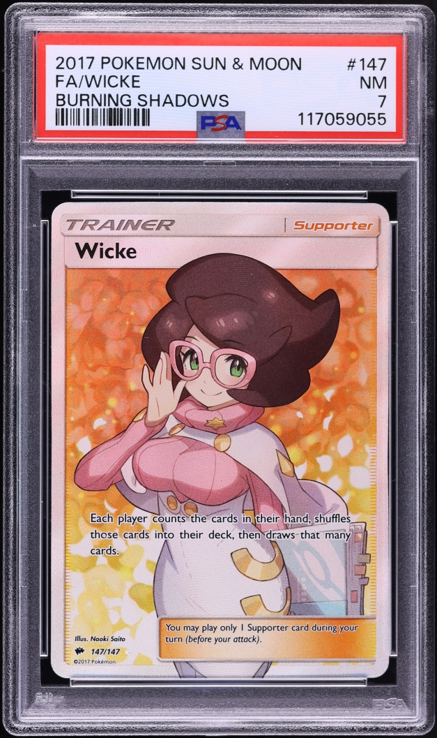 2017 Pokemon Sun & Moon Burning Shadows Full Art Wicke #147 PSA 7 NRMT
