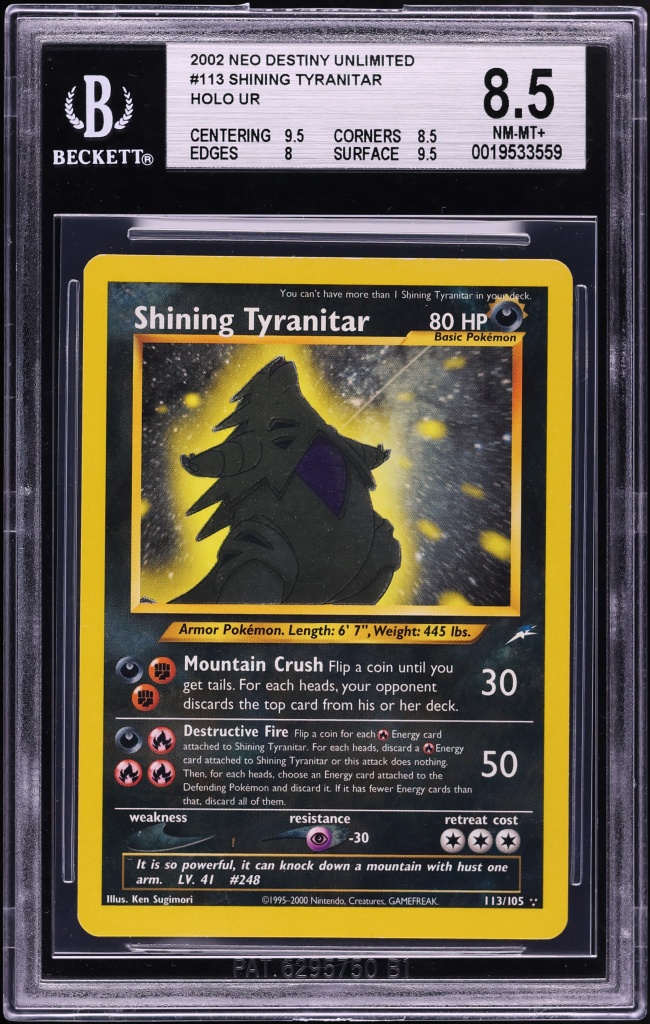 2002 Pokemon Neo Destiny Holo Shining Tyranitar #113 BGS 8.5 NM-MT+