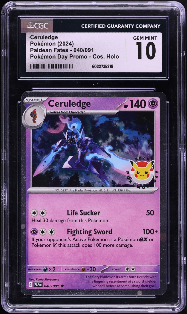 2024 Pokemon Scarlet & Violet Paldean Fates Day Promo Holo Ceruledge #40 CGC 10 GEM MINT