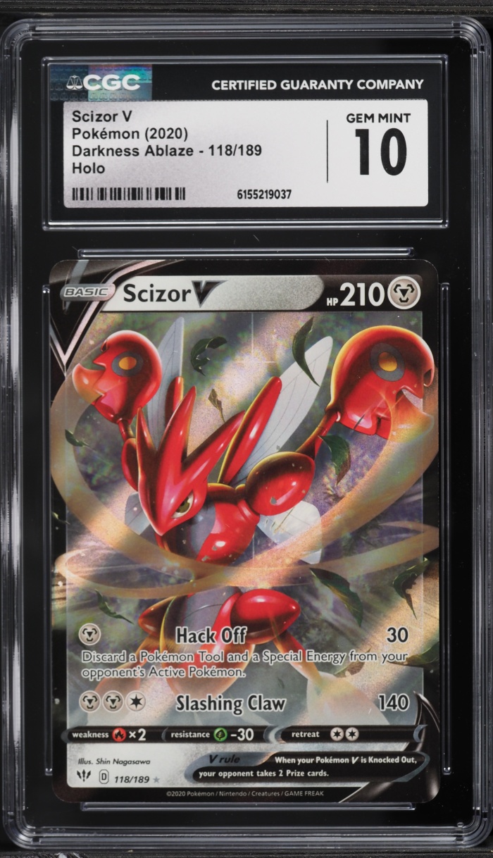 2020 Pokemon Sword & Shield Darkness Ablaze Holo Scizor V #118 CGC 10 GEM MINT