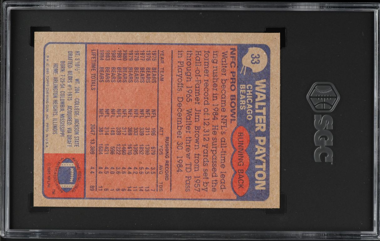 1985 Topps Football Walter Payton ALL-PRO #33 SGC 6 EXMT