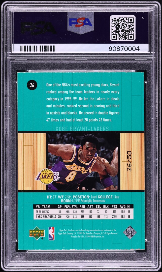 1999 Upper Deck Hardcourt Baseline Grooves Silver Kobe Bryant /50 #26 PSA 7 NRMT - Photo 2