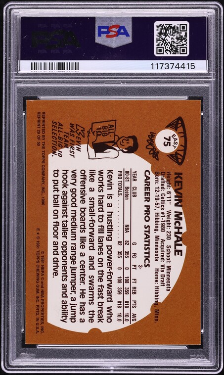 1996 Topps NBA Stars Reprint '81 Reprint Kevin McHale #29 PSA 8 NM-MT