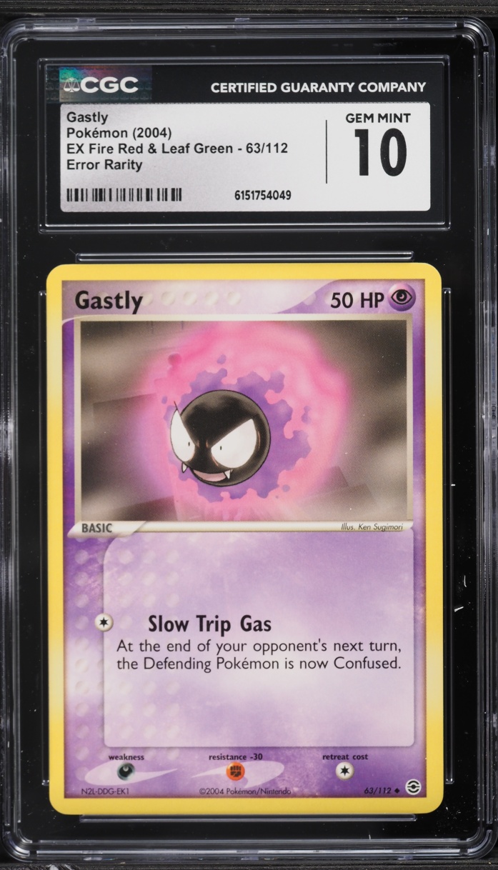2004 Pokemon Ex Fire Red & Leaf Green Rarity Error Gastly #63 CGC 10 GEM MINT