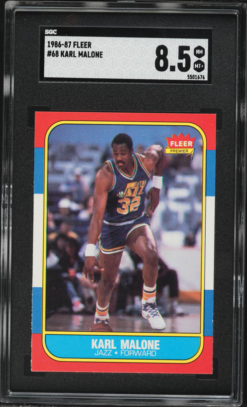 1986 Fleer Basketball Karl Malone ROOKIE #68 PSA 9 MINT on
