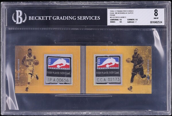 2016 Panini Preferred Dual Super Prime Paul George LeBron James LOGOMAN PATCH 1/1 BGS 8 NM-MT
