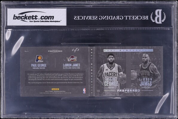 2016 Panini Preferred Dual Super Prime Paul George LeBron James LOGOMAN PATCH 1/1 BGS 8 NM-MT