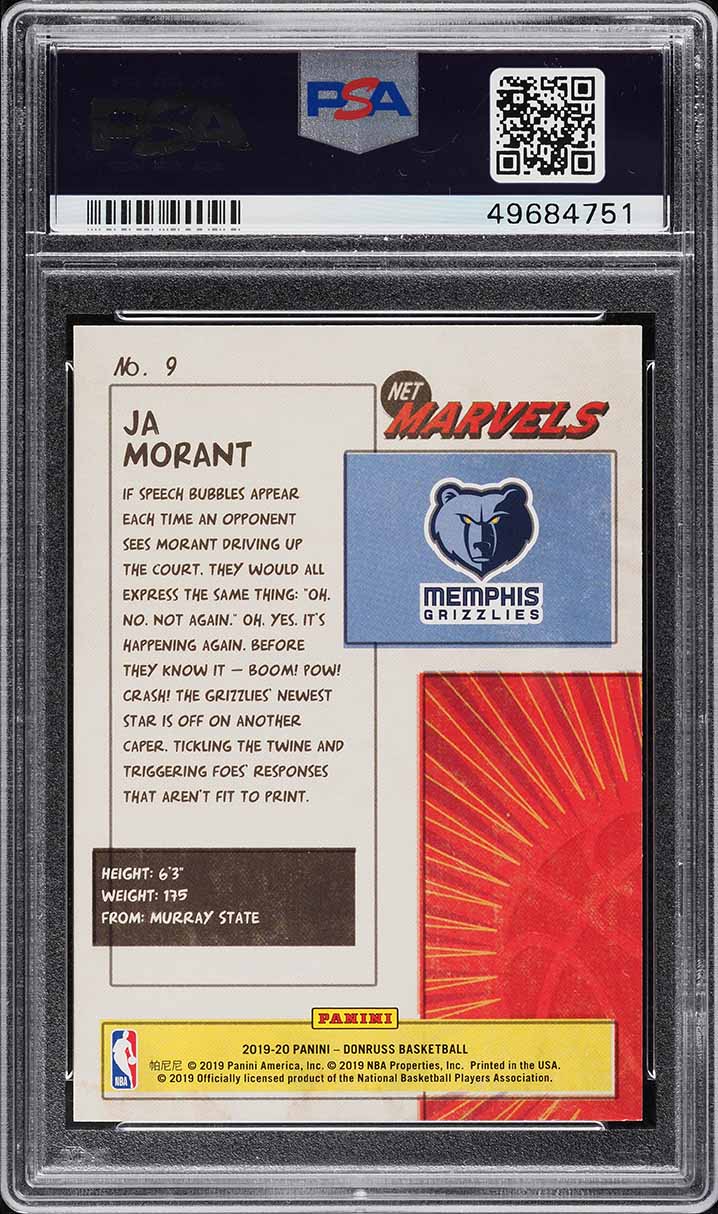 2019 Donruss Net Marvels Ja Morant ROOKIE #9 PSA 10 GEM MINT