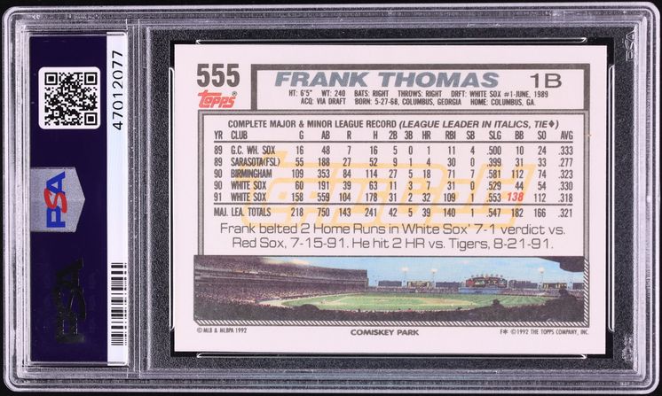 1992 Topps Gold Winner Frank Thomas #555 PSA 10 GEM MINT