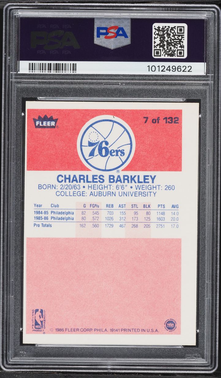1986 Fleer Basketball Charles Barkley ROOKIE #7 PSA 4 VGEX