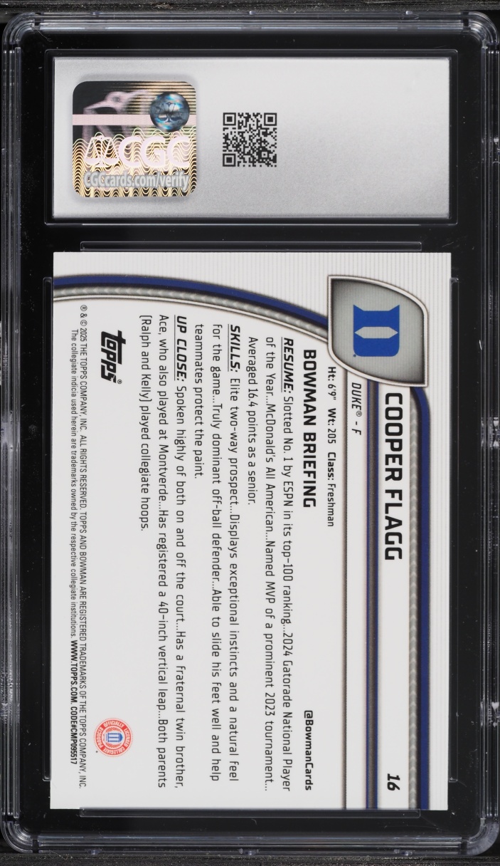 2024 Bowman Chrome University Cooper Flagg ROOKIE #16 CGC 9 MINT