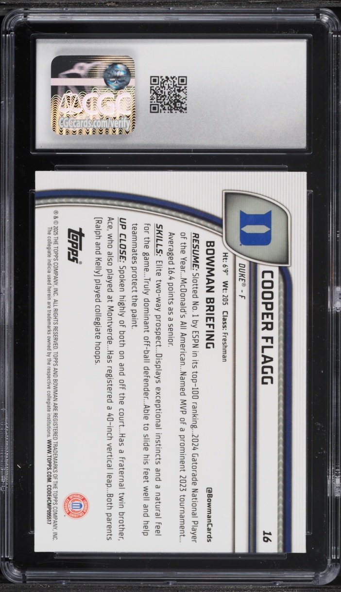 2024 Bowman Chrome University Cooper Flagg ROOKIE #16 CGC 10 GEM MINT