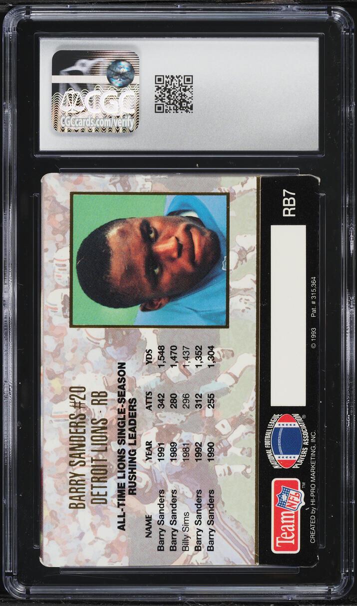 1993 Action Packed 1000 Yard Rushers Barry Sanders #RB7 CGC 7.5 NRMT+