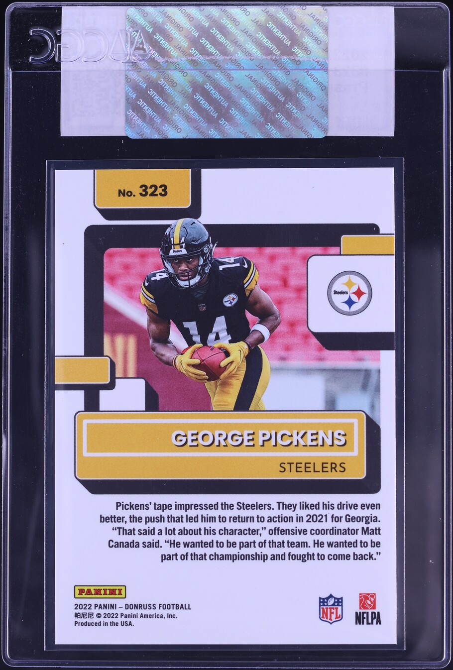 2022 Donruss Press Proof Premium George Pickens ROOKIE #323 CGC AUTH