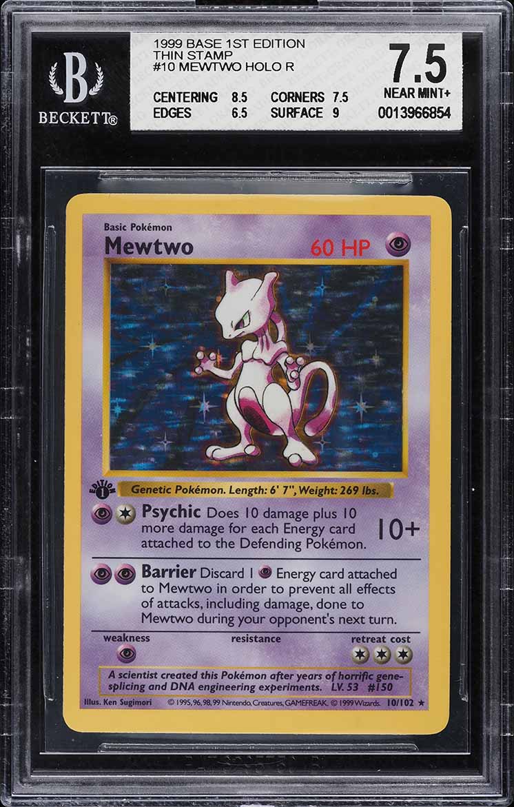 1999 Pokemon Base Set Shadowless 1st Edition Holo Mewtwo #10 BGS 7.5