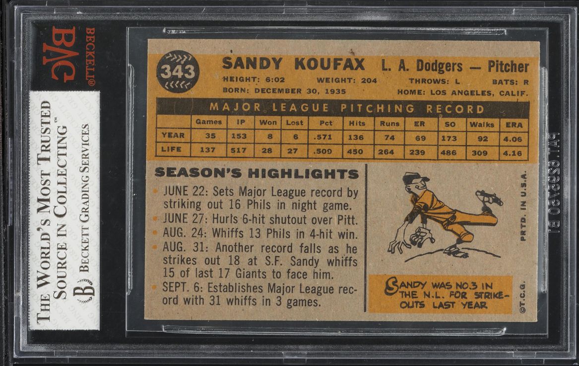 1960 Topps Sandy Koufax #343 BVG 6.5 EXMT+