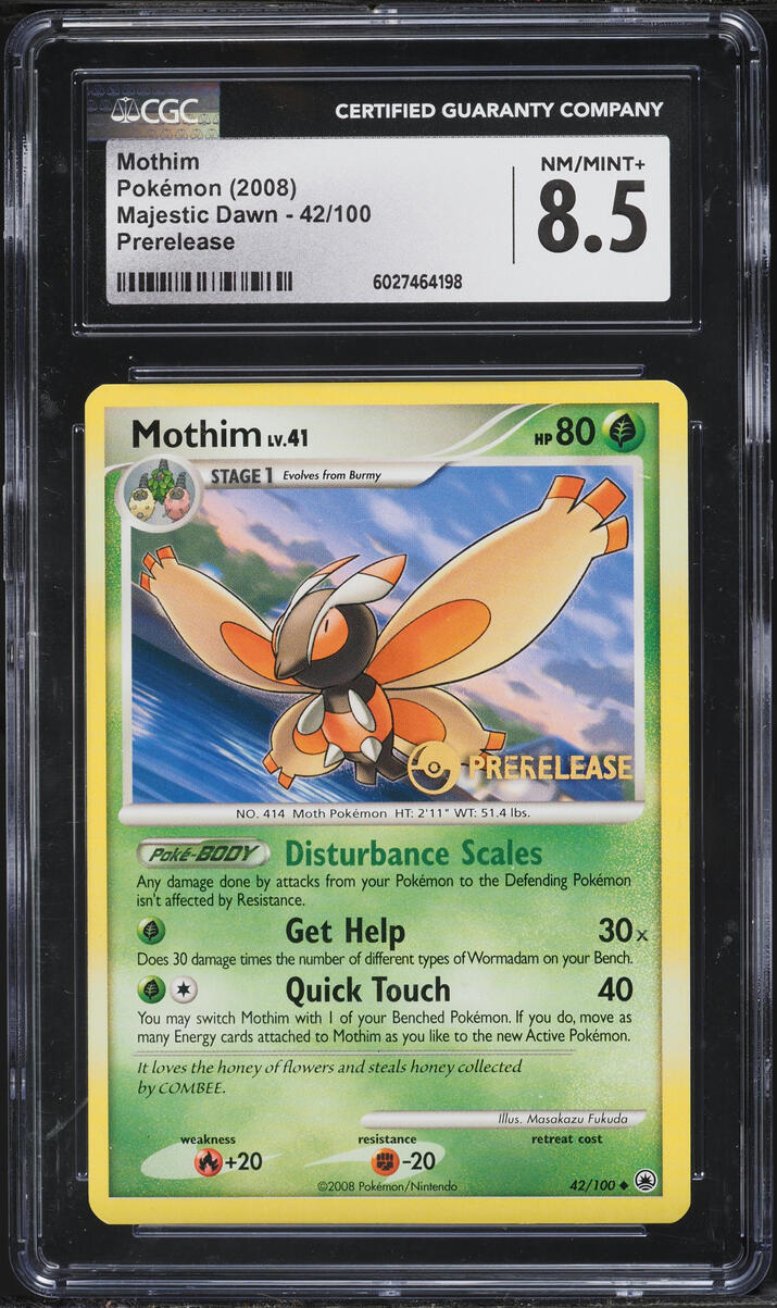 2008 Pokemon Diamond & Pearl Majestic Dawn Prerelease Holo Mothim #42 CGC 8.5 NM-MT+